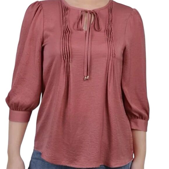 NY Collection Satin Blouse Womens Plus Sz 3X Pink Top Pullover Tie Neck New - Picture 2 of 10